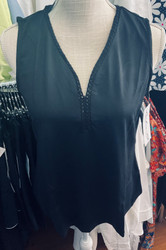 Top, Sleeveless Crochet Neckline Black LuLu B Coolant Fabric