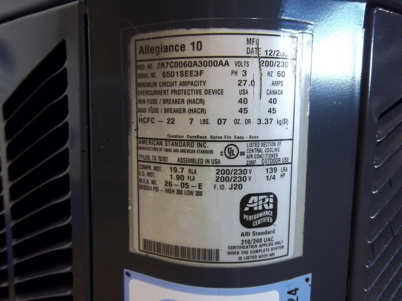 Used Ac Depot Refurbished Certified Condenser Trane 2a7c0060a3000aa Acc 7119