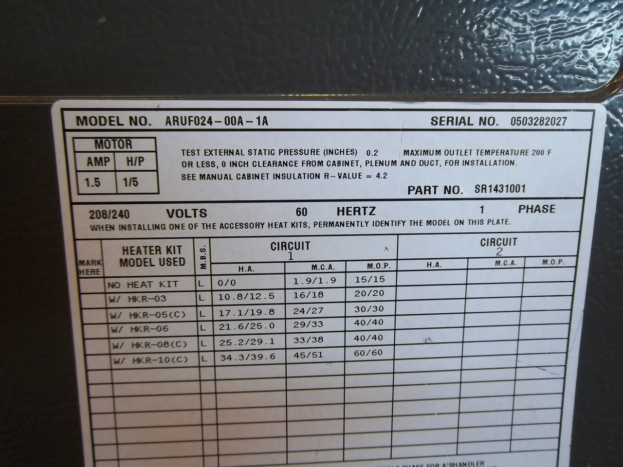 Used Ac Depot Refurbished Certified Air Handler Goodman Aruf024 00a 1a Acc 7961