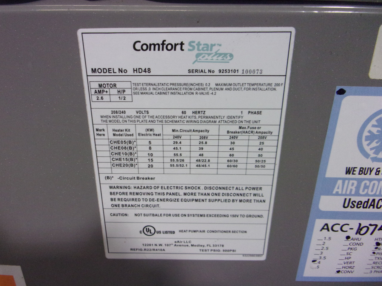 Used Ac Depot Refurbished Certified Air Handler Comfort Star Hd48