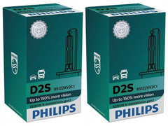 Set of Philips X-treme Vision +150% HID Xenon headlight bulbs 85122XV2C1 D2S