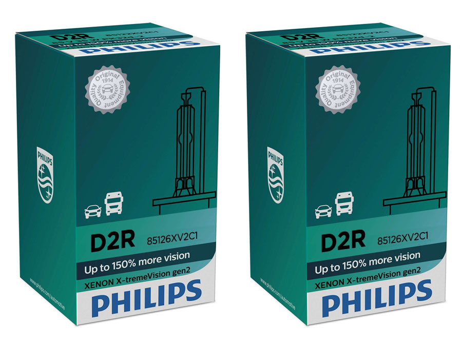 Set of Philips X-treme Vision +150% HID Xenon headlight bulbs 85126XV2C1 D2R
