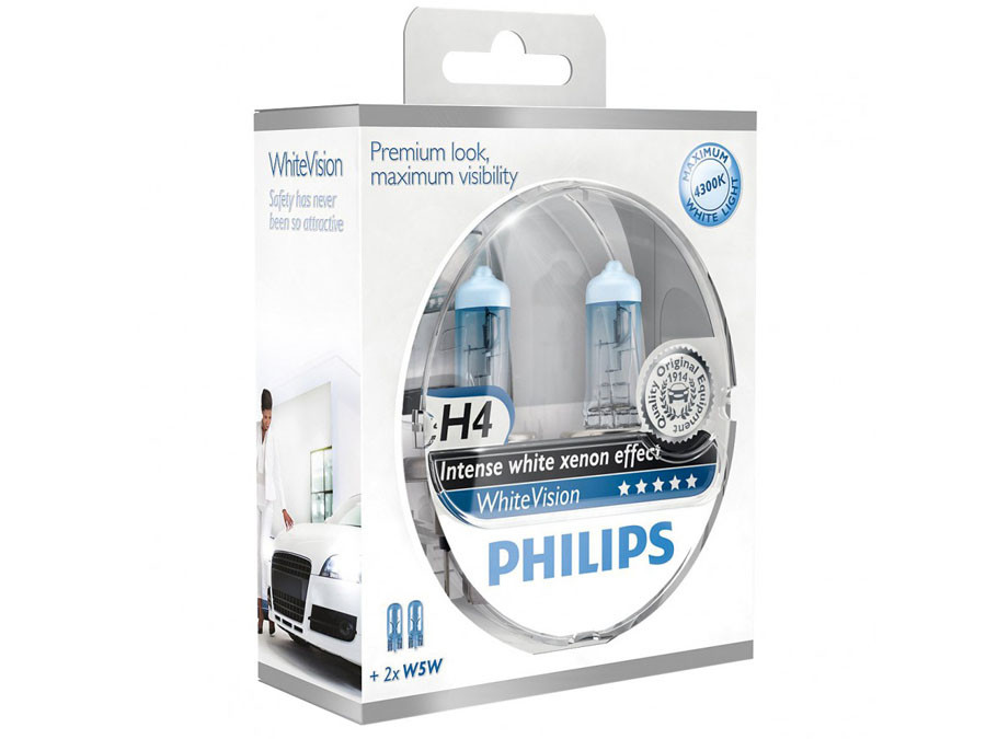 Dual package of Philips White Vision halogen bulbs 12342WHVSM H4/9003/HB2