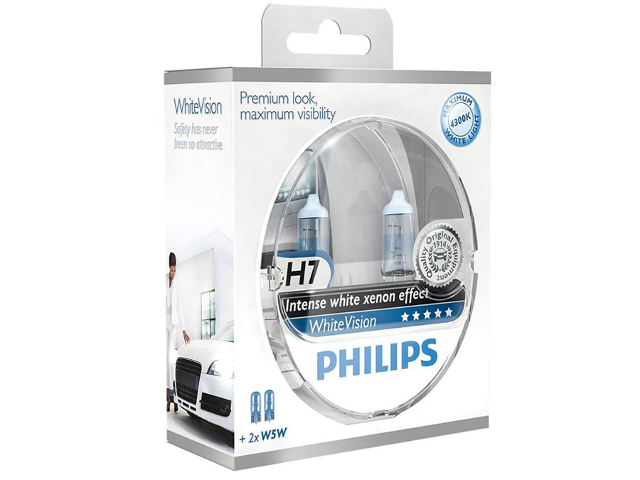 Dual package of Philips White Vision halogen bulbs 12258WHVSM H7