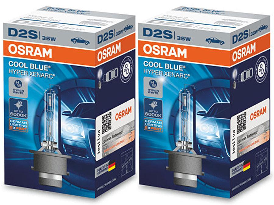 Two enclosed package of Osram Cool Blue Hyper HID Xenon headlight bulbs 6000K 66240CBH-HCB D2S