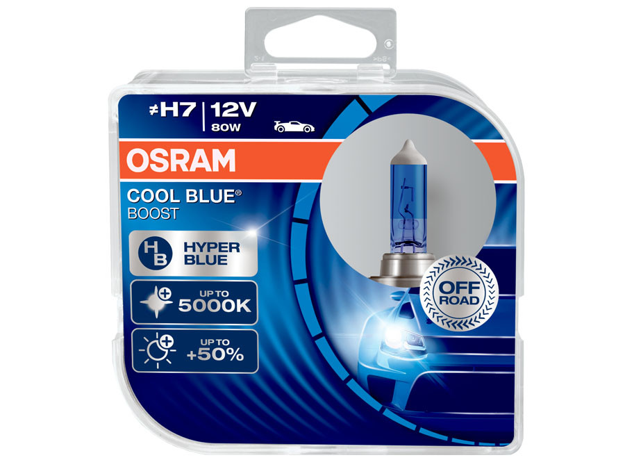 Dual package of Osram Cool Blue Boost halogen bulbs 5000K 64210CBB-HCB H7
