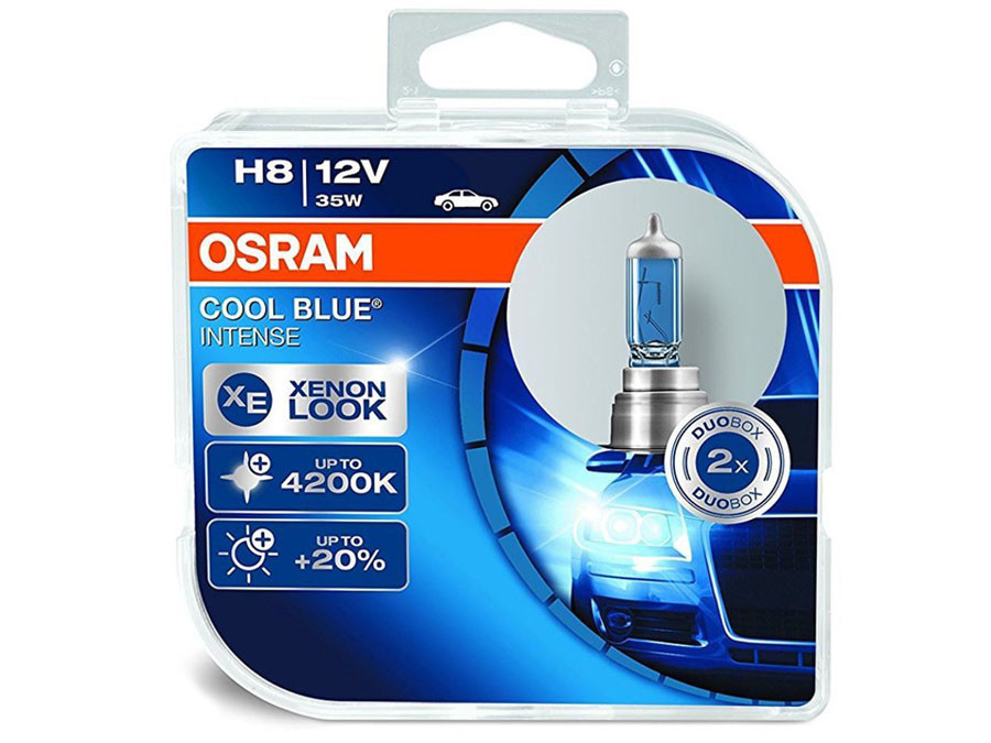 Dual package of Osram Cool Blue Intense halogen bulbs 4200K 64212CBI-HCB H8