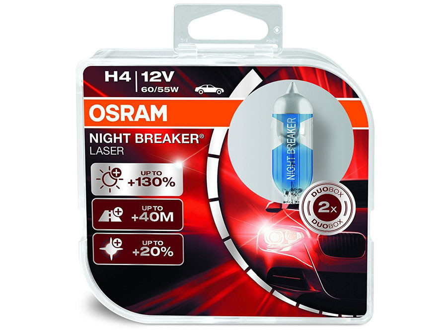 Dual package of Osram Night Breaker Laser +130% halogen bulbs 3200K 64193NBL-HCB H4/9003/HB2