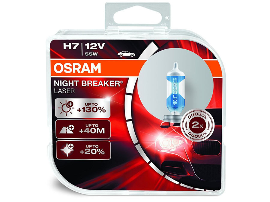 Dual package of Osram Night Breaker Laser +130% halogen bulbs 64210NBL-HCB H7