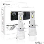 Enclosed package with two bulbs of LPF 6000K Fanless Halogen size LED Lights w/Smartchip H7