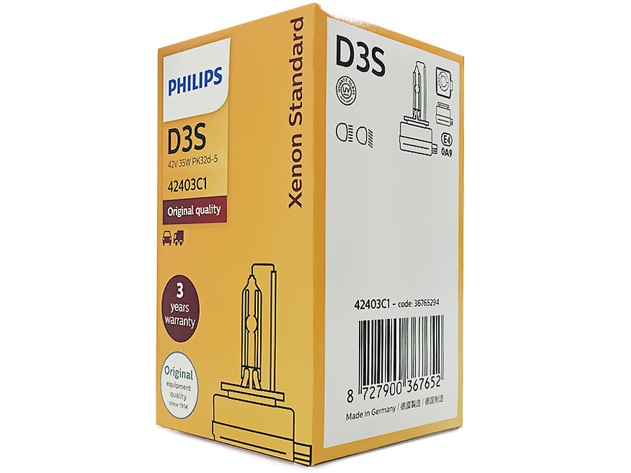 A single package of Philips Xenon HID Standard OEM 4300K 42302C1 headlight bulb with Security Label D3S