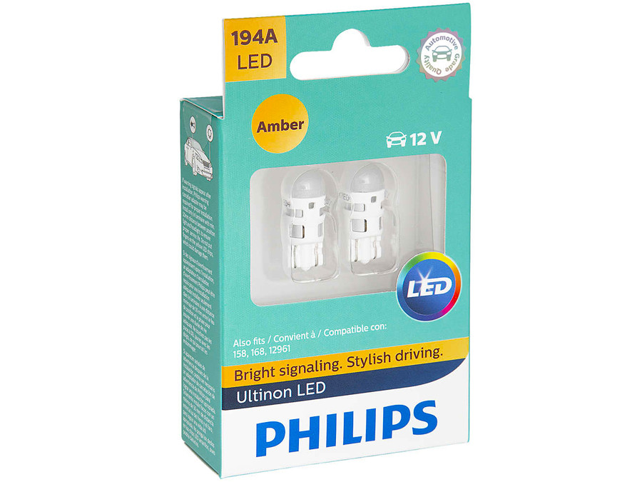 Dual package of Philips Ultinon LED Amber Interior/Exterior bulbs 194ULAX2 194