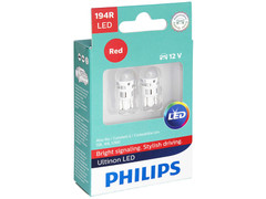 Dual package of Philips Ultinon LED Red Interior/Exterior bulbs 194RULRX2 194