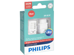 Enclosed package of Philips Ultinon LED Red Interior/Exterior bulbs 3157
