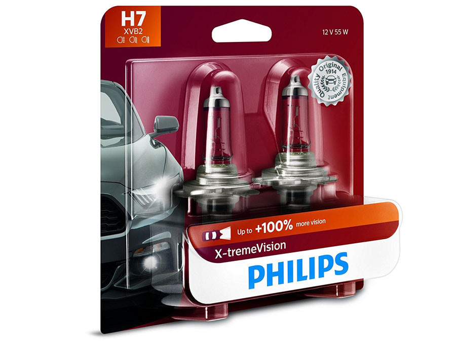 Enclosed package of Philips X-treme Vision +100% H7