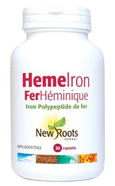 New Roots Heme Iron 11 mg, 30 Capsules | NutriFarm.ca