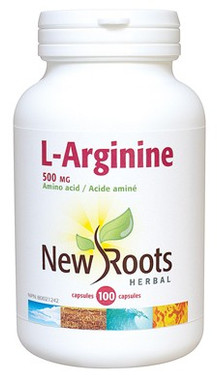 New Roots L-Arginine 500 mg, 100 Capsules | NutriFarm.ca