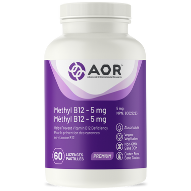 AOR Methyl B12 5 mg(Formerly Methylcobalamin 5 mg), 60 Lozenges | NutriFarm.ca