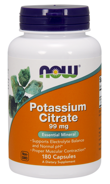 NOW Potassium Citrate 99 mg, 180 Capsules | NutriFarm.ca