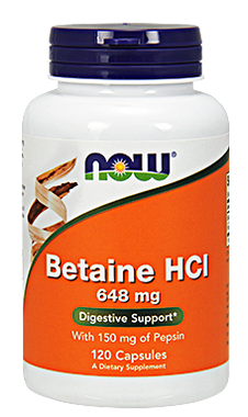 NOW Betaine HCL 648 mg with Pepsin, 120 Capsules | NutriFarm.ca