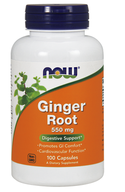 NOW Ginger Root 550 mg, 100 Capsules | NutriFarm.ca 