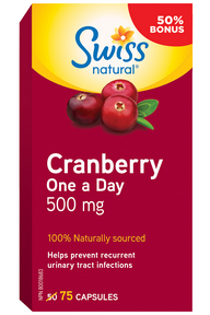 Swiss Natural Cranberry One A Day 500 mg, 50 + 15 Free Capsules | NutriFarm.ca