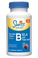 Swiss Natural Vitamin B12, B6 & Folic Acid, 60 Chewable Tablets | NutriFarm.ca