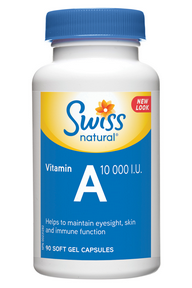 Swiss Natural Vitamin A 10000 I.U., 90 Softgels | NutriFarm.ca