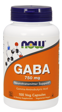 NOW Gaba Extra Strength 750 mg, 100 Vegetable Capsules | NutriFarm.ca 