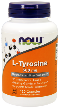 NOW L-Tyrosine 500 mg, 120 Capsules | NutriFarm.ca