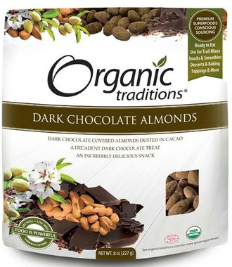 Organic Traditions Dark Chocolate Almonds, 227 g | NutriFarm.ca