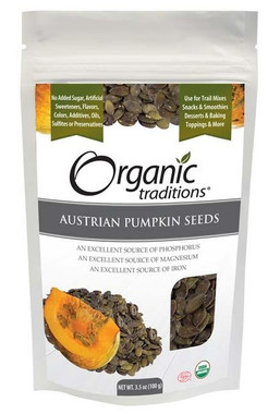 Organic Traditions Austrian Pumpkin Seeds, 100 g | NutriFarm.ca