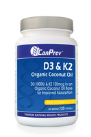 CanPrev D3 & K2 Organic Coconut Oil, 120 Softgels | NutriFarm.ca