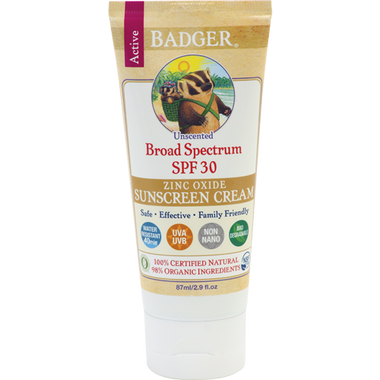 Badger Balms SPF 30 Sunscreen Cream (Unscented), 87 ml | NutriFarm.ca