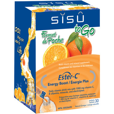 SISU Ester-C Energy Boost Orange Flavour, 30 Packets | NutriFarm.ca