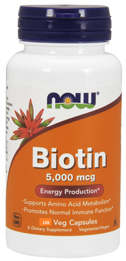 NOW Biotin 5000 mcg, 120 Capsules | NutriFarm.ca