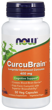 NOW CurcuBrain Longvida 400 mg, 50 Vegetable Capsules | NutriFarm.ca