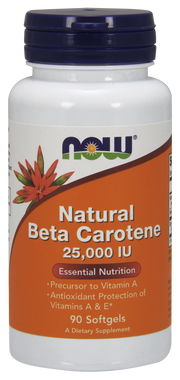 NOW Natural Beta Carotene 25,000 IU , 90 Softgels | NutriFarm.ca
