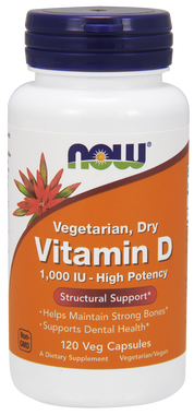 NOW Vitamin D 1,000 IU Dry Vegan, 120 Vegetable Capsules | NutriFarm.ca