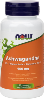 NOW Ashwagandha extract 400 mg, 90 Vegetable Capsules | NutriFarm.ca