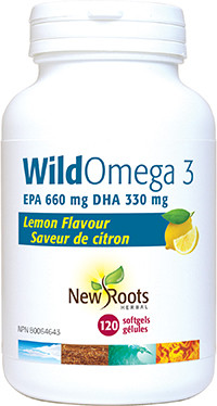 New Roots WildOmega 3 EPA 660 mg DHA 330 mg Lemon Flavour, 120 Softgels | NutriFarm.ca