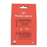 Wedderspoon Organic Manuka Honey Drops Ginger, 120 g | NutriFarm.ca