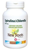 New Roots Spirulina & Chlorella (Certified Organic) 475 mg, 60 Capsule | NutriFarm.ca