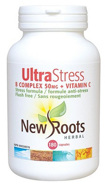 New Roots Ultra Stress B Complex 50 mg + Vitamin C, 180 Capsules | NutriFarm.ca