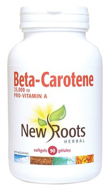 New Roots Beta-Carotene 25,000 IU, 90 Softgels | NutriFarm.ca