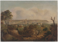 View of part of Wooloomooloo and Mr Barker's house and mills with Bradleys Point, 1844