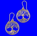 Tree Of Life Circular Polished Sheppard Hook Bronze Earrings