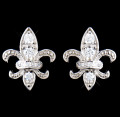 Fleur-De-Lis Cubic Zirconia Crystal Encrusted Stud Sterling Silver Earrings