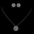 Rose Cubic Zirconia Sterling Silver Wedding Bridal Necklace Earrings Set