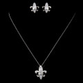 Fleur-De-Lis Cubic Zirconia Sterling Silver Wedding Bridal Necklace Earrings Set